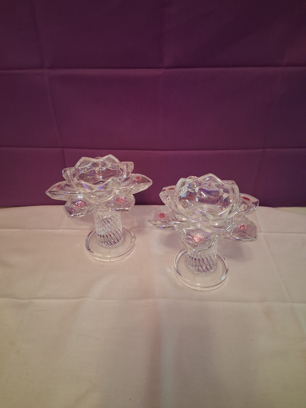 Lotus-Shaped Clear Glass Candle Holders - Set of 2
